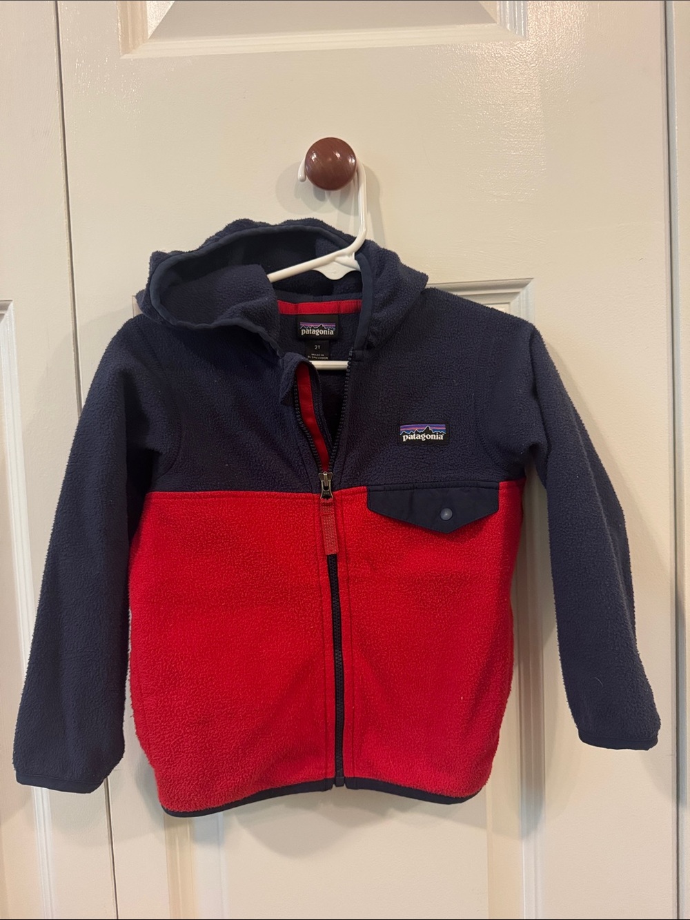 Patagonia Navy and Red Toddler Zip-Up Fleece Sweater
